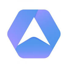 A Blue Hexagon With A White Arrow